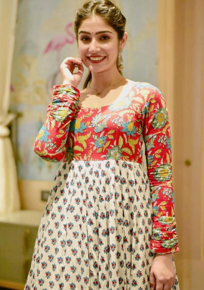 White heavy butter silk digital printed gown