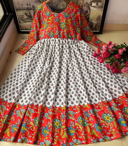 White heavy butter silk digital printed gown