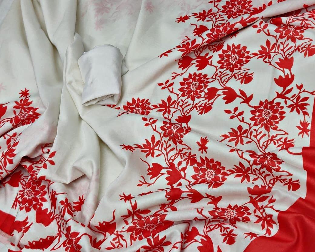 White heavy cotton silk digital printed saree