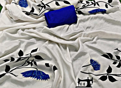 white heavy crepe digital floral printed casual wear saree