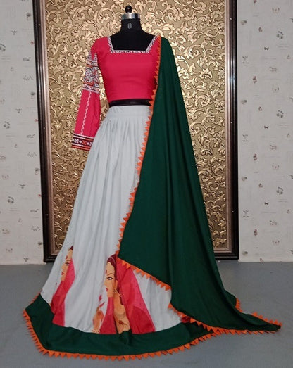 White heavy crepe printed navratri festival lehenga choli