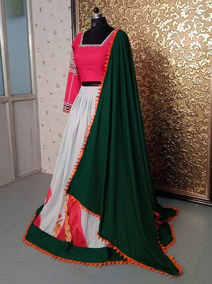 White heavy crepe printed navratri festival lehenga choli