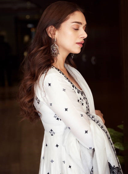 White heavy embroidery work anarkali suit