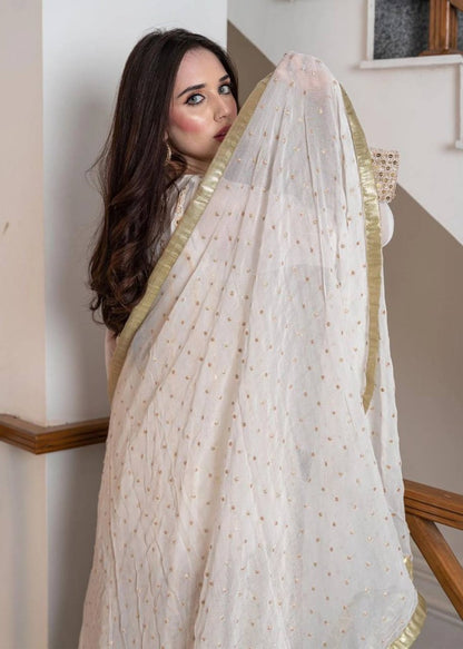 White heavy embroidery worked salwar suit with shrug