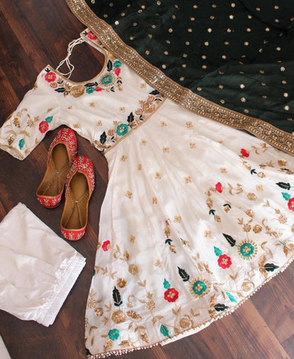 White heavy georgette embroidered work party wear gown