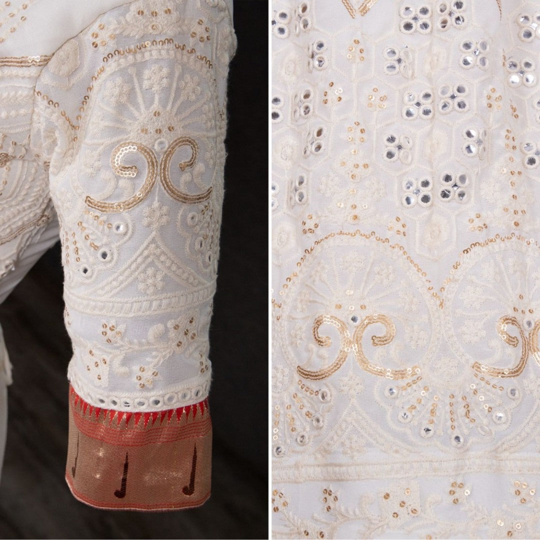 White heavy lucknowi heavy sequins work wedding lehenga choli