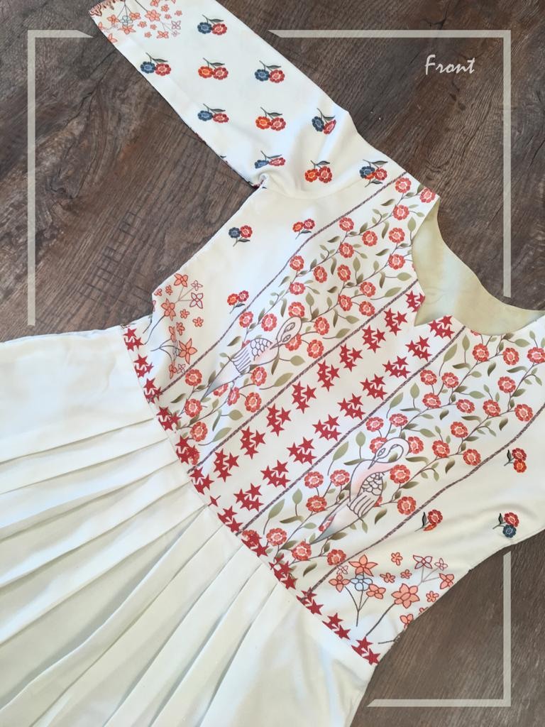 White heavy maslin cotton printed gown