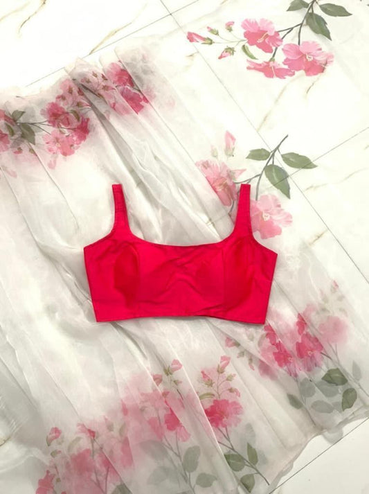 White heavy organza digital flower printed work saree