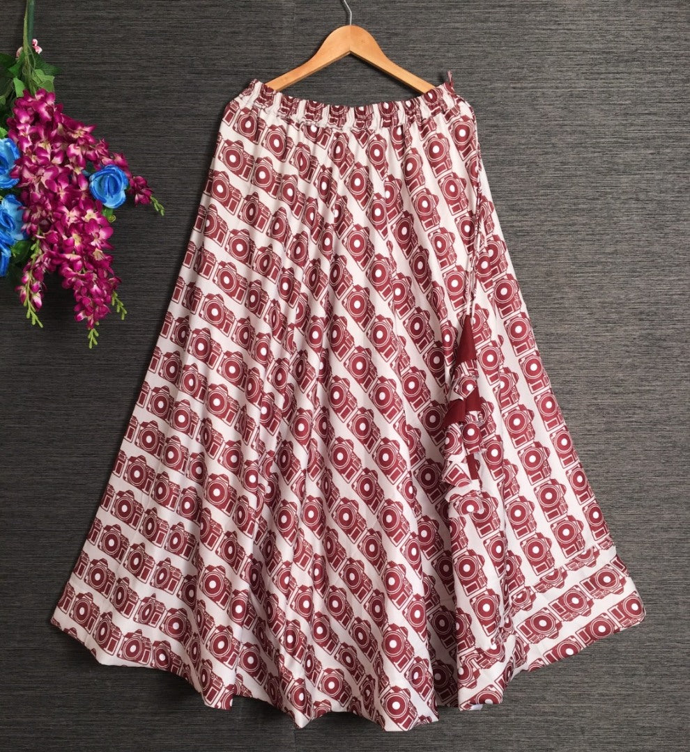 White heavy rayon digital printed skirt