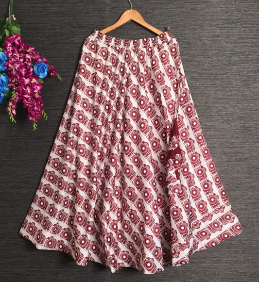 White heavy rayon digital printed skirt