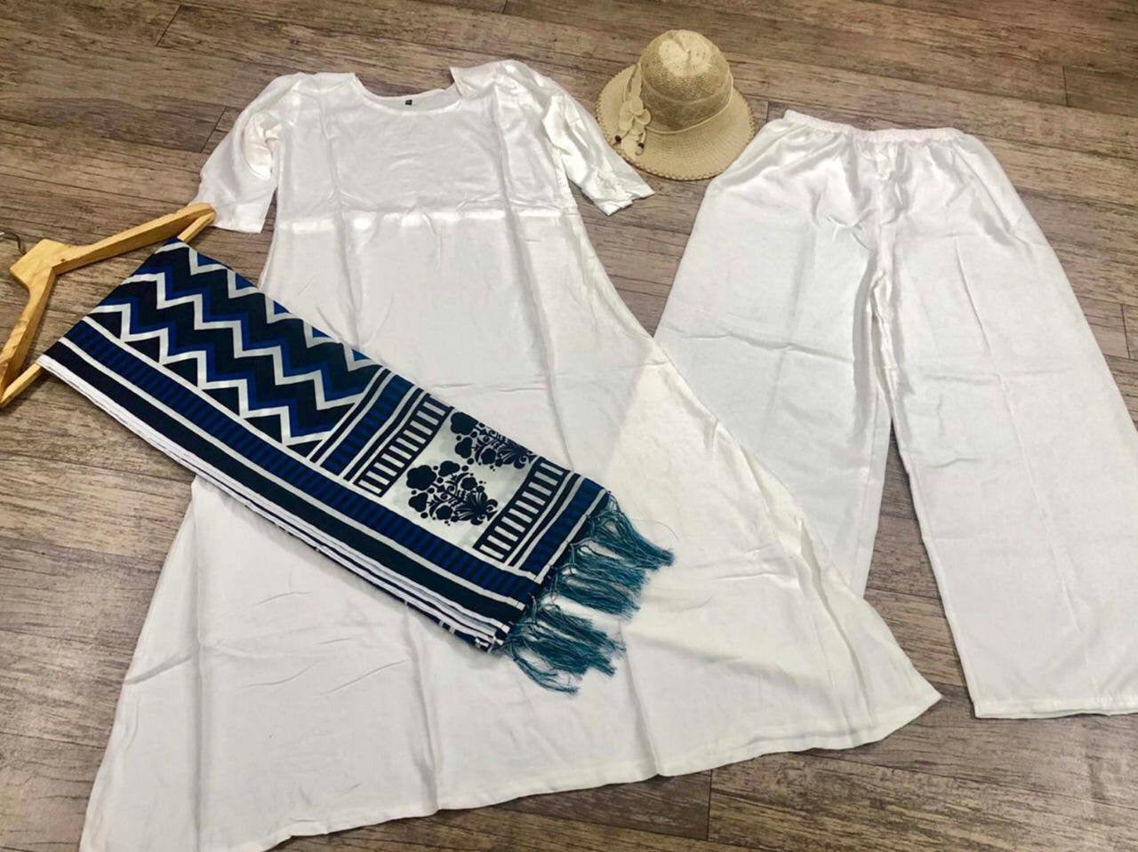 White heavy reyon cotton kurti with printed dupatta