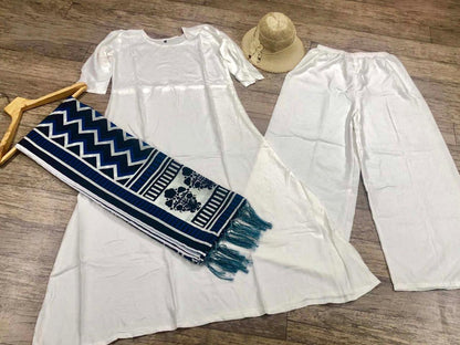 White heavy reyon cotton kurti with printed dupatta