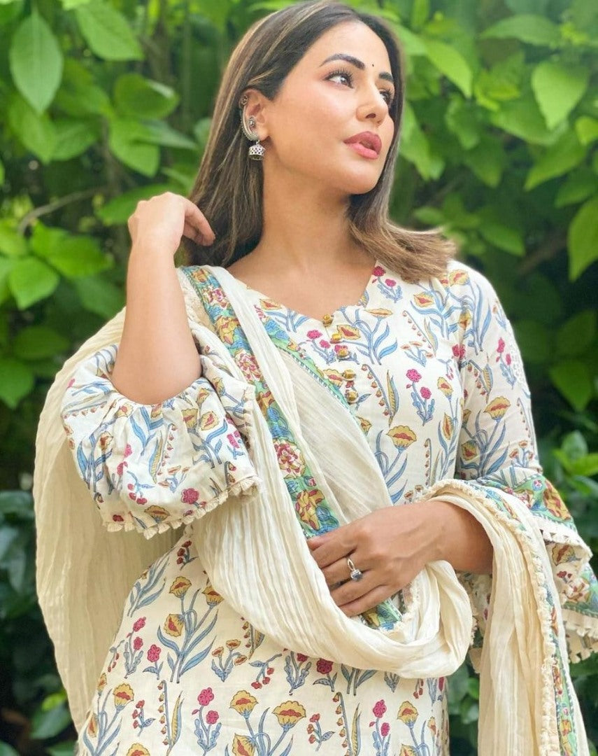 White heavy soft butter silk digital printed work sharara suit