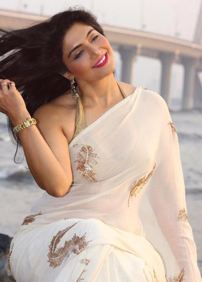 White heavy soft georgette sequence work saree