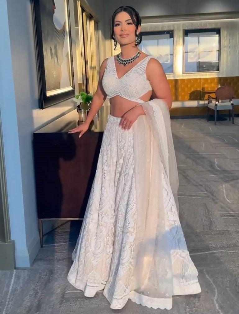 White heavy work designer wedding lehenga choli