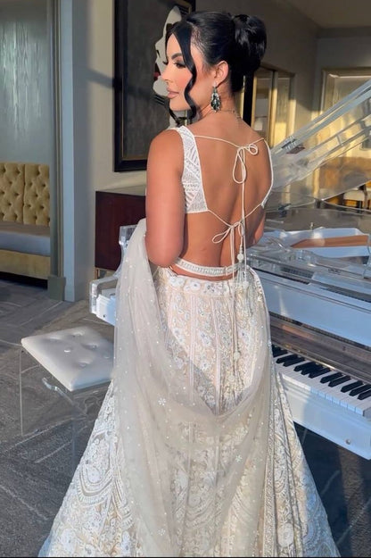 White heavy work designer wedding lehenga choli