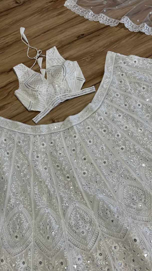 White heavy work designer wedding lehenga choli