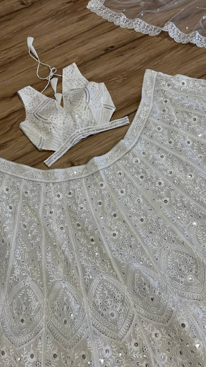 White heavy work designer wedding lehenga choli