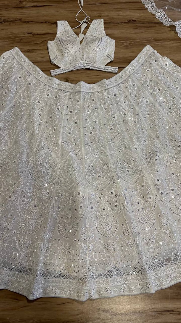 White heavy work designer wedding lehenga choli