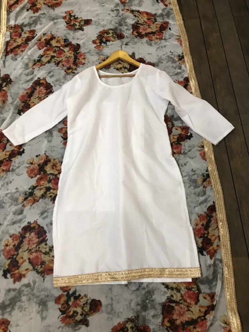 white indo wilk stylist patiyala suit with printed dupatta