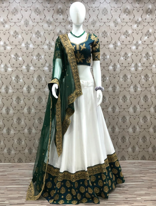 White italian silk embroidered wedding lehenga choli