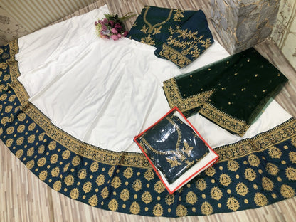 White italian silk embroidered wedding lehenga choli