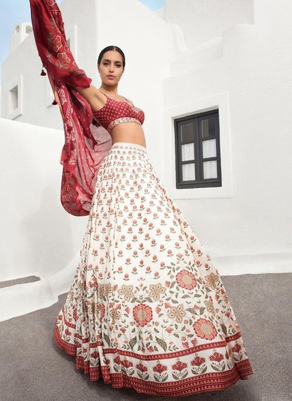 White italian silk printed lehenga choli