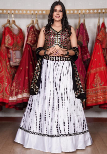 White italian silk printed lehenga choli