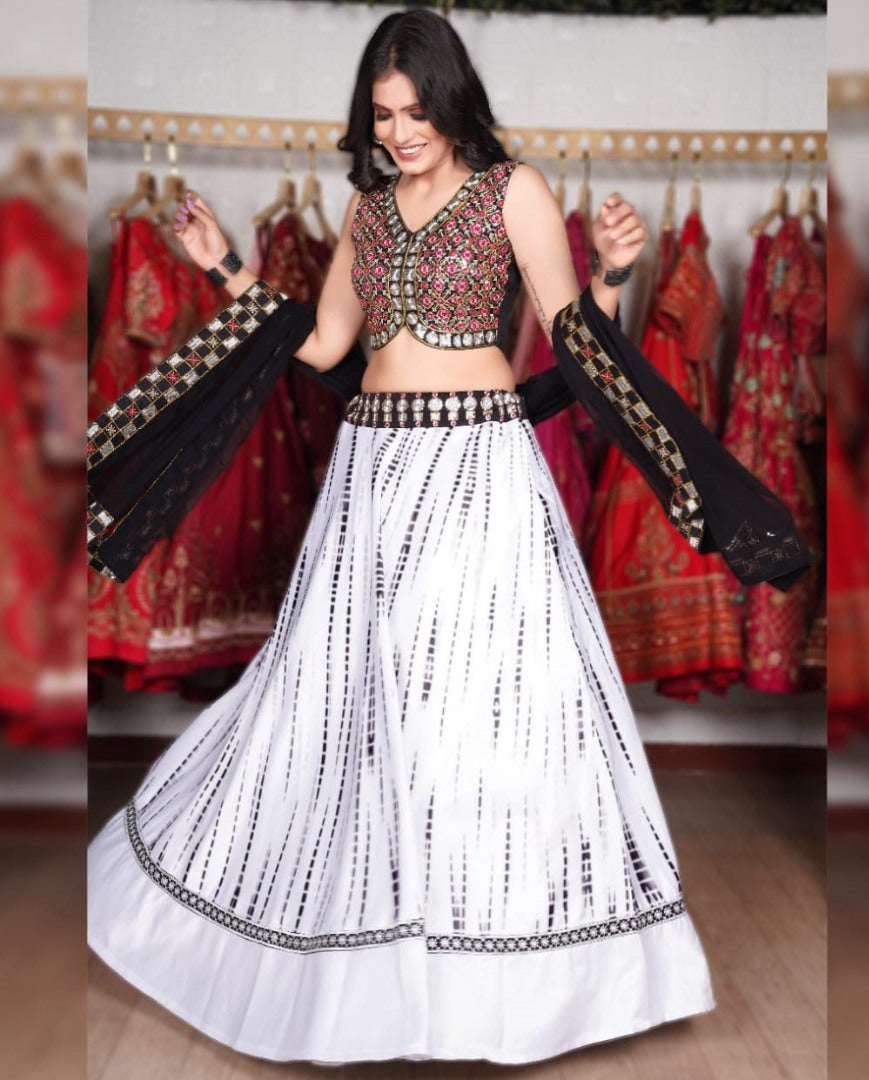 White italian silk printed lehenga choli