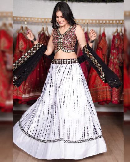 White italian silk printed lehenga choli