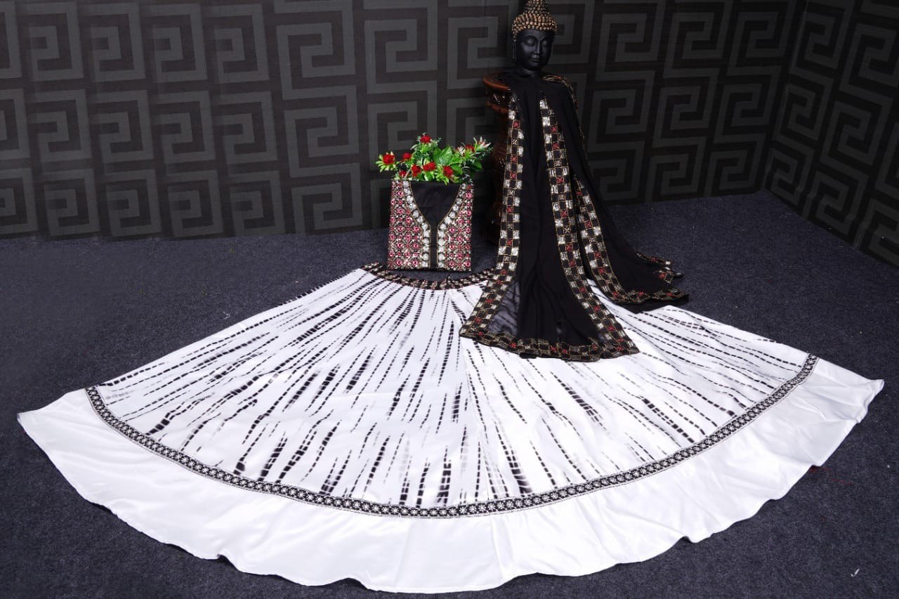 White italian silk printed lehenga choli