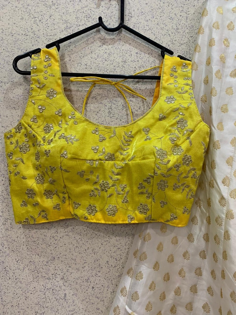 White jacquard silk lehenga choli