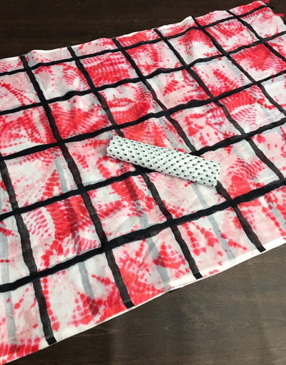 White linen digital printed with cotton tussles work saree