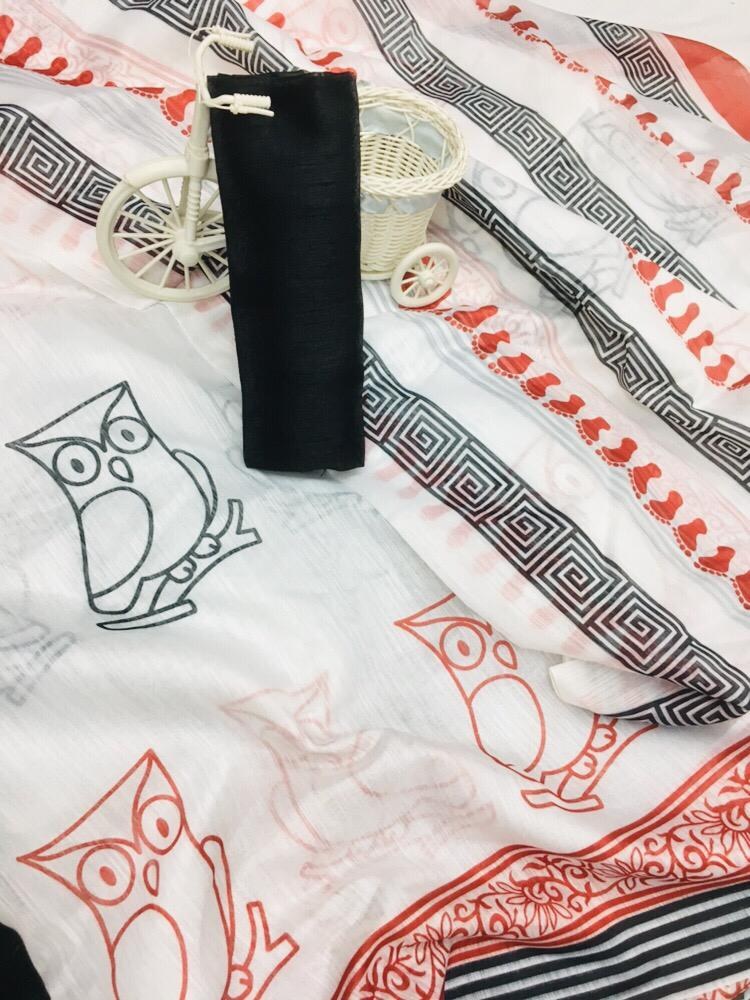 White malmal linen cotton saree