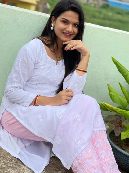 White maska cotton embroidered work salwar suit