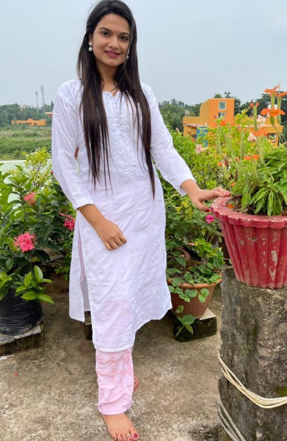 White maska cotton embroidered work salwar suit