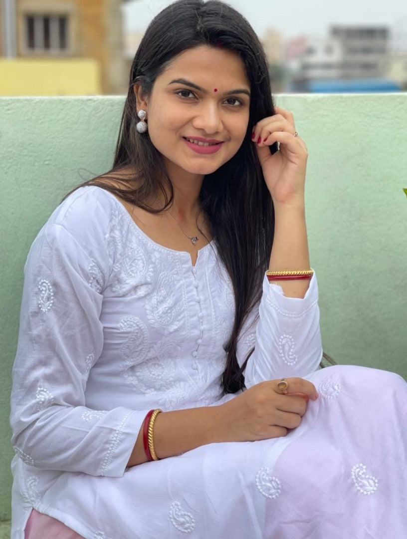 White maska cotton embroidered work salwar suit