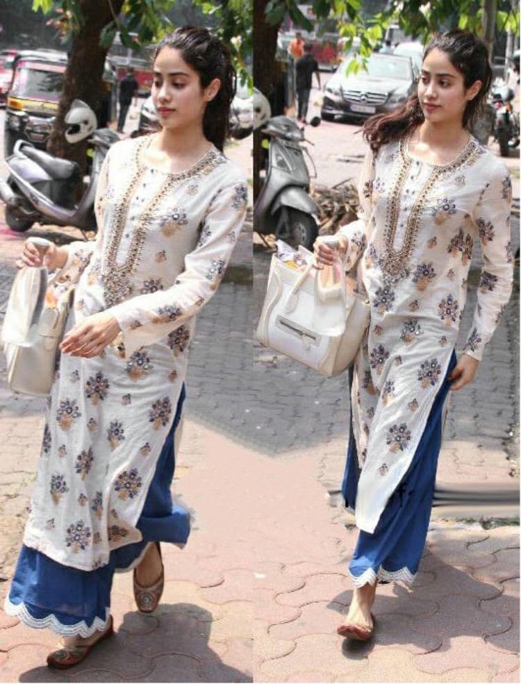 White masleen printed plazzo kurti
