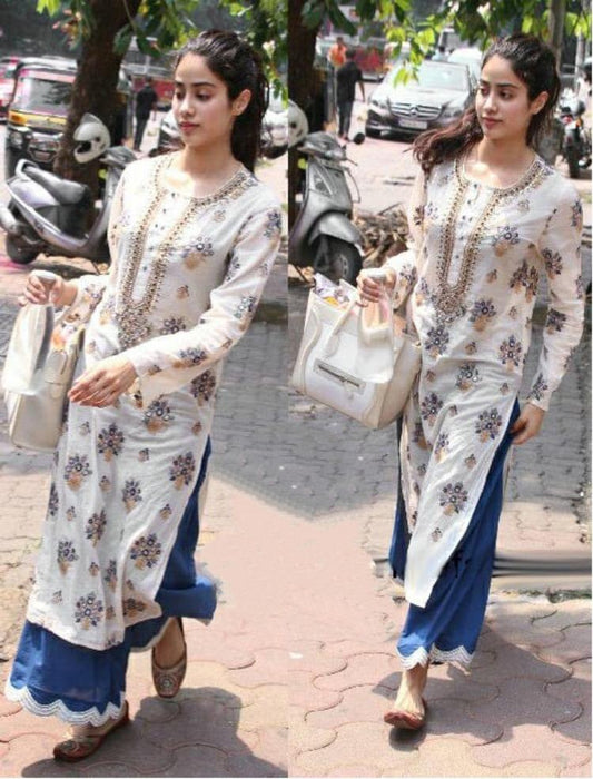 White masleen printed plazzo kurti