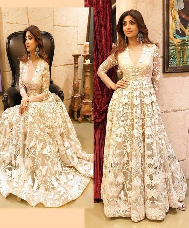White mono net designer bollywood style gown