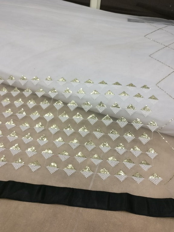 white mono net embroidered partywear saree