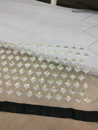white mono net embroidered partywear saree