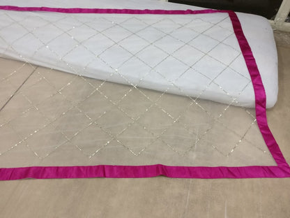 white mono net embroidered partywear saree
