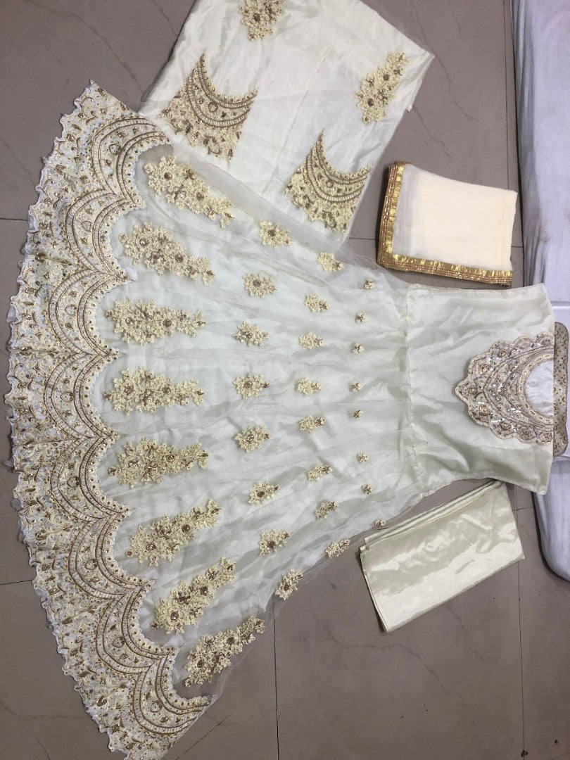 White mono net heavy embroidered wedding gown