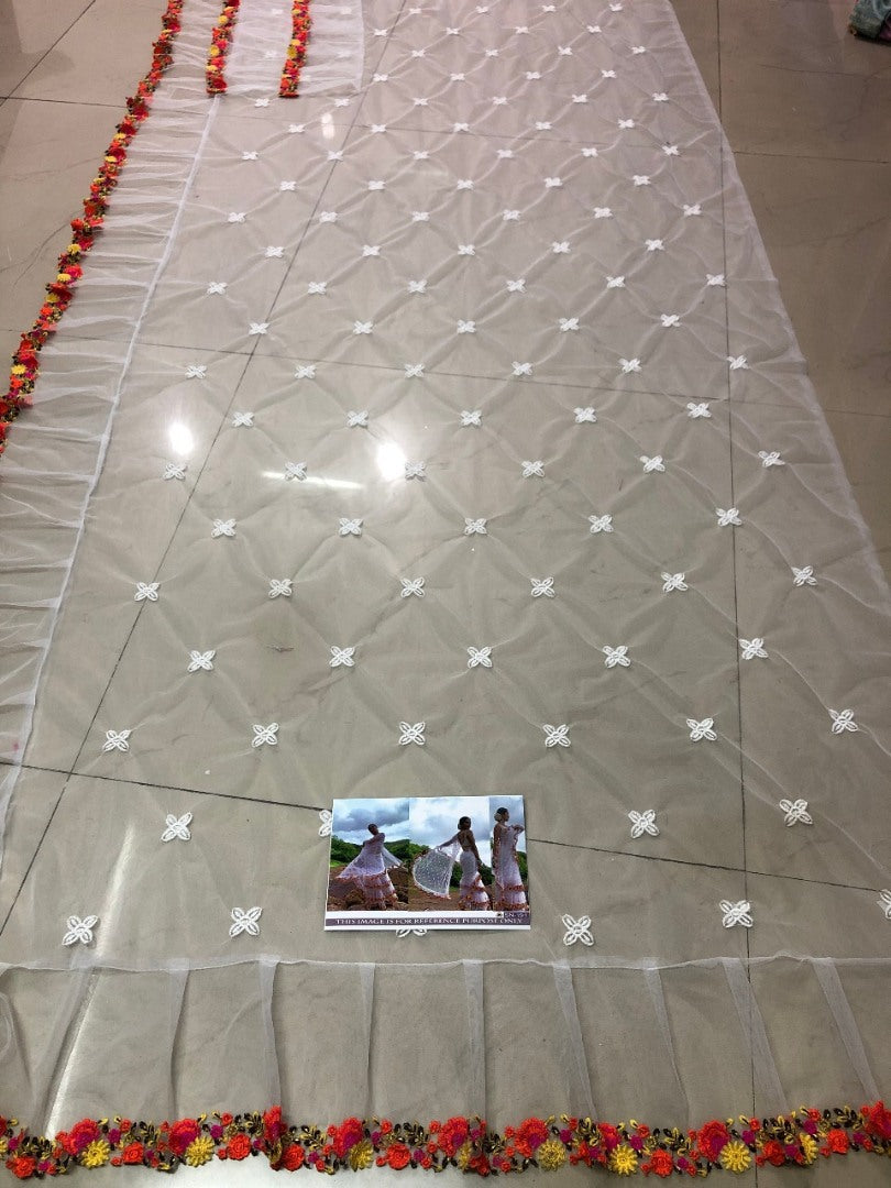 White mono net multi threadworked designer saree
