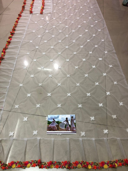 White mono net multi threadworked designer saree
