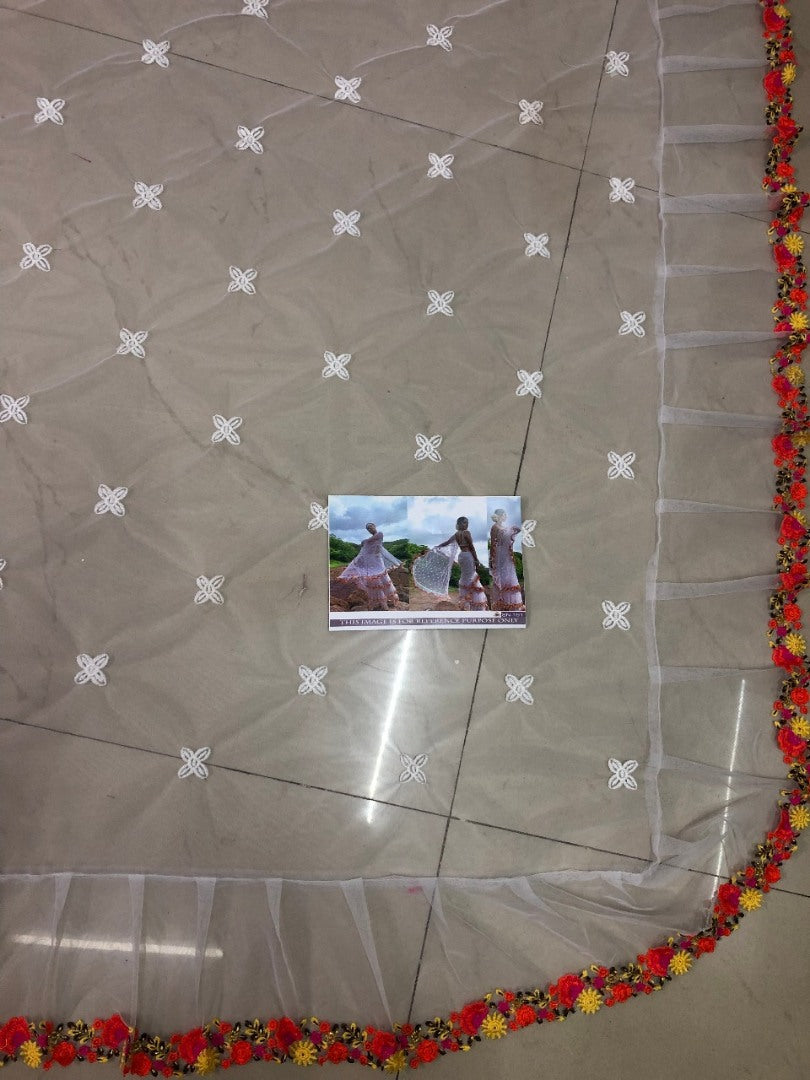 White mono net multi threadworked designer saree
