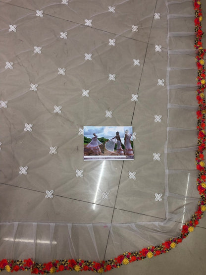 White mono net multi threadworked designer saree