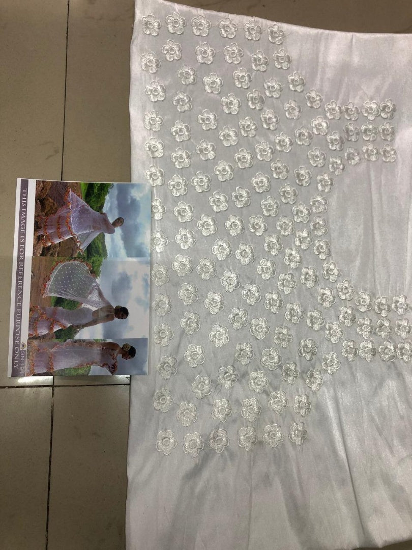 White mono net multi threadworked designer saree