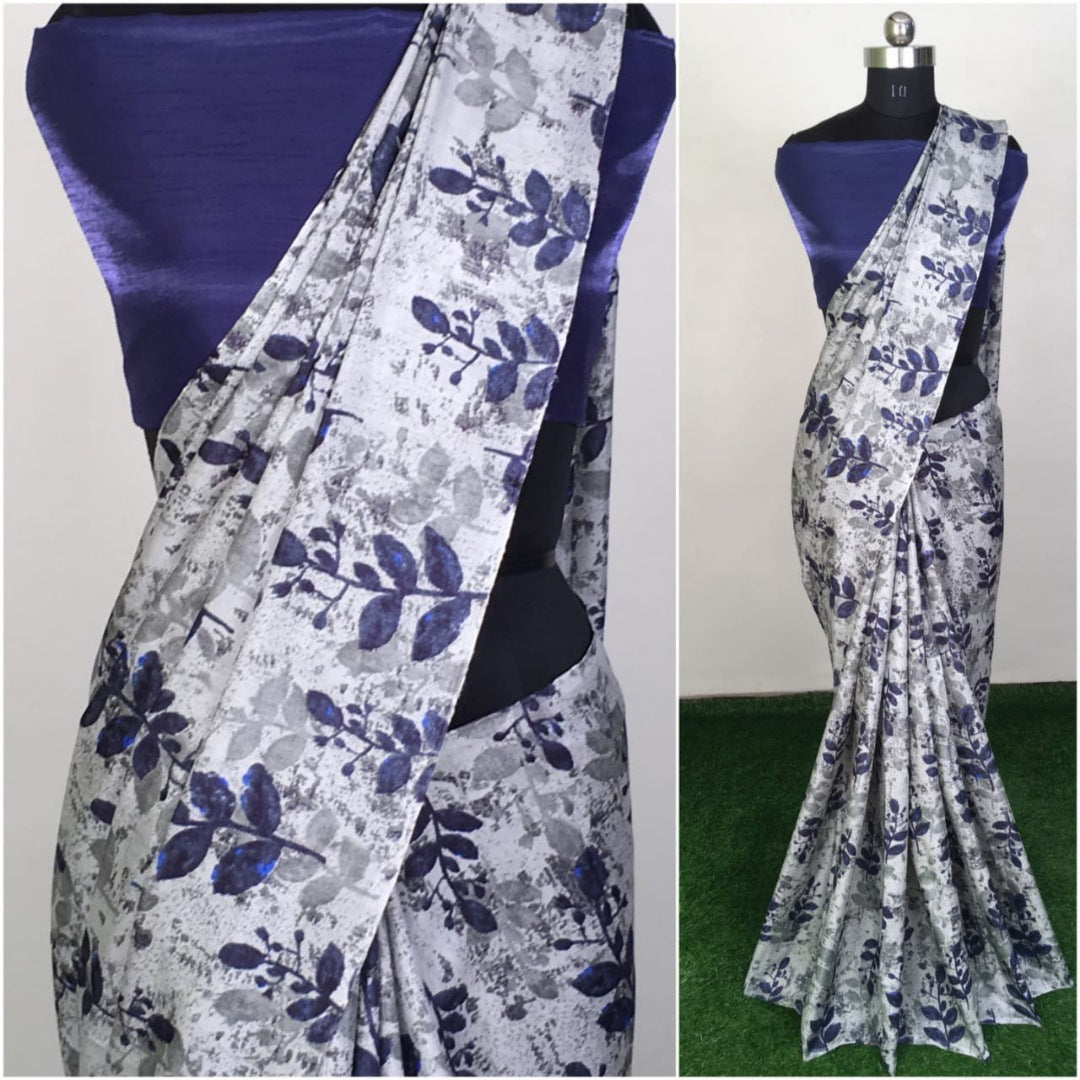 white monolisha cotton blue printed saree